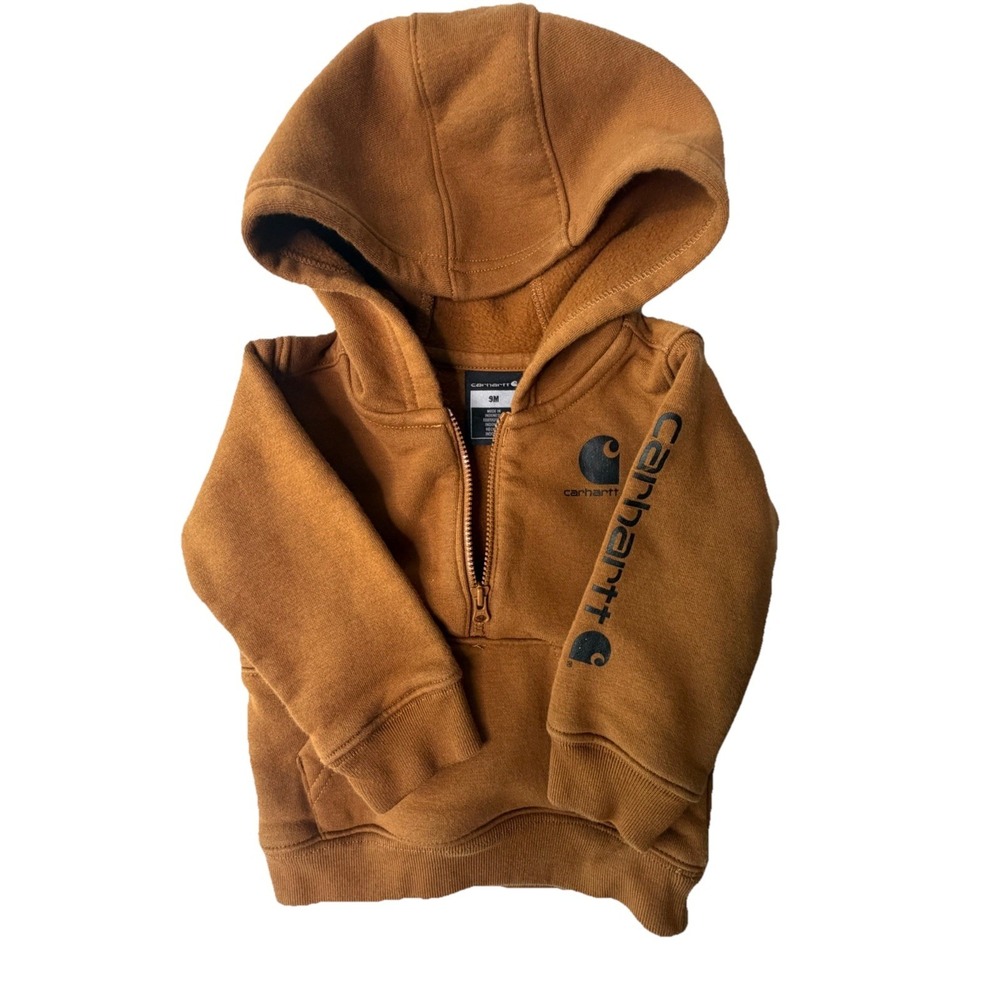 Carhartt Toddler Brown Quarter Zip Hoodie Sweatshirt 9M Baby Pullover